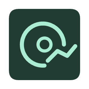 Disk Story mint disk and rising timeline symbol